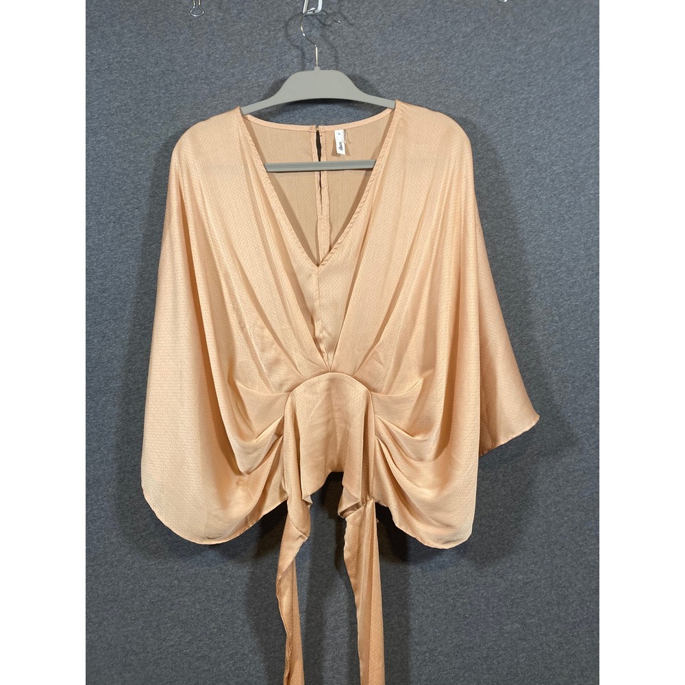 Glam Peach V-Neck Kimono Sleeve Tie Back Swiss Dot Blouse GT2535 Womens M